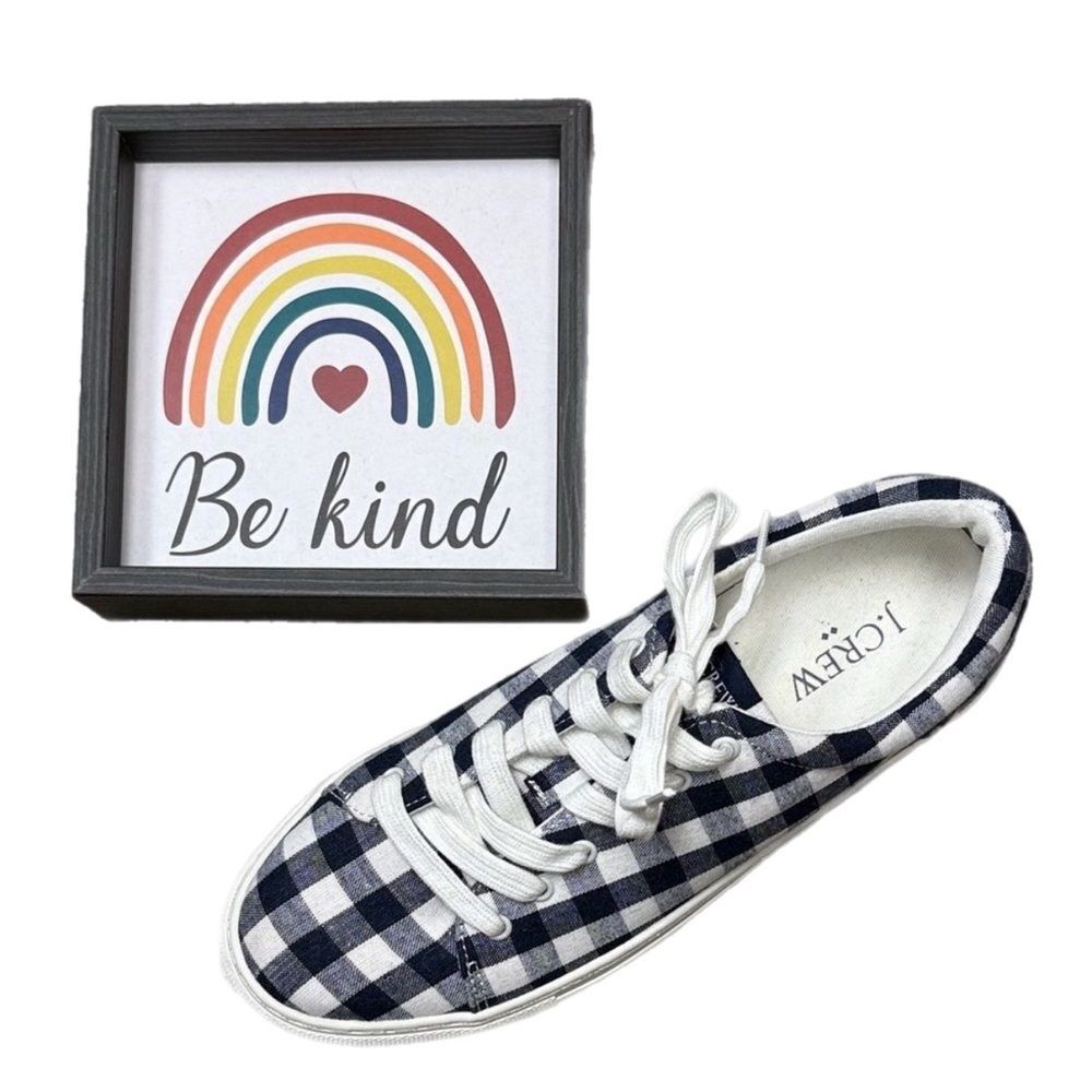 * J. Crew Women's Navy and White Checkered Sneakers